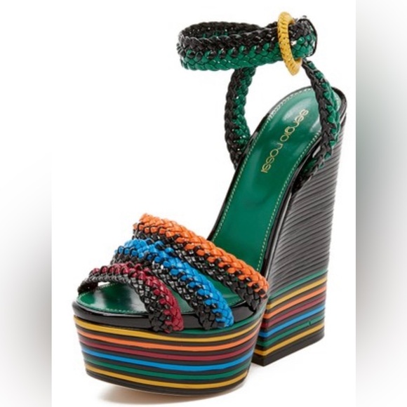 Designer Sergio Rossi Leather Wedge Cross Strap - Picture 4 of 6